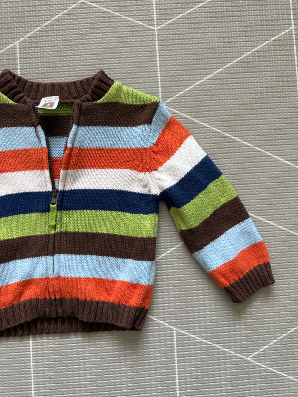 Vintage Carters|Baby boy colorful Striped Zip-Up Knit Cardigan - Multicolor,9M•